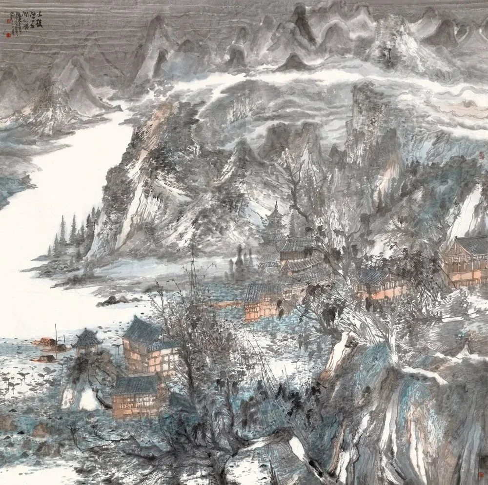 Liu Liyong Landscape Painting | Mountain Village Amid Clouds (云中山居图) - Image 2