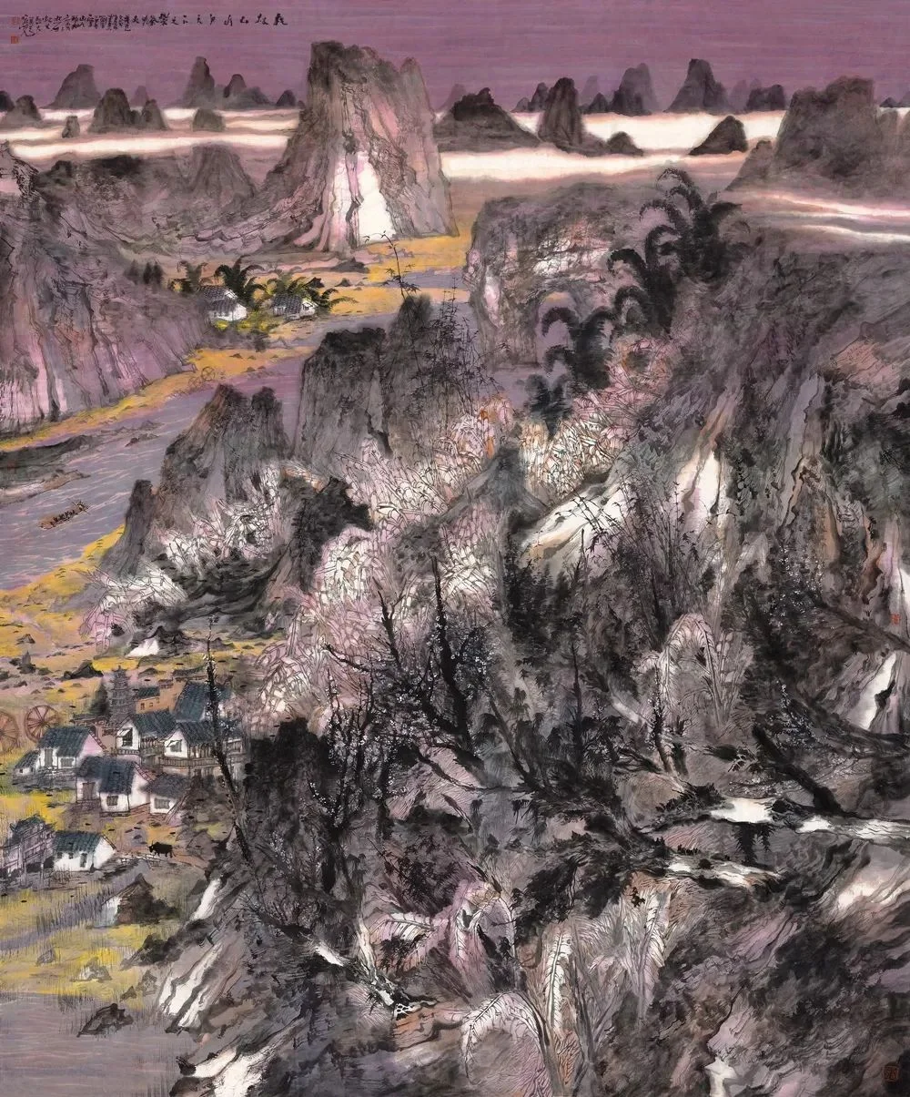 Liu Liyong Landscape Painting | Hometown Mountains at Dusk (故山夕照) - Image 2