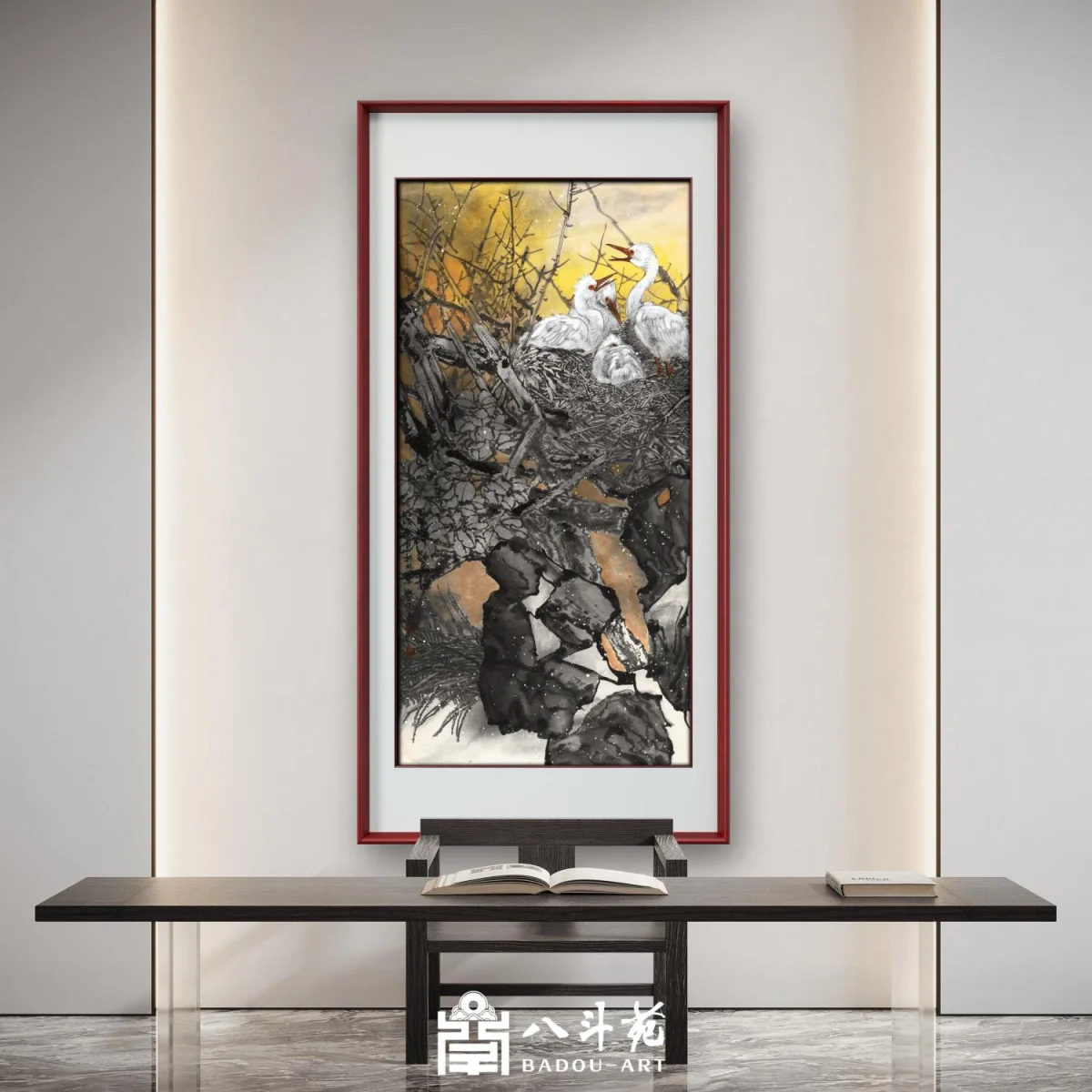 Chinese flower-and-bird painting suited to a private dining room wall