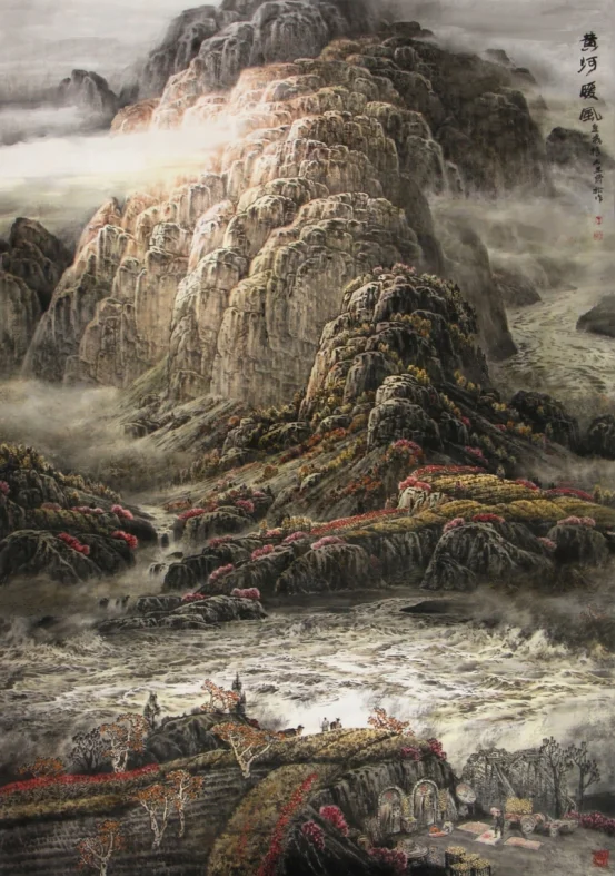 Painting Huanghe Nuannuan, 190x135cm, by Wang Junsong