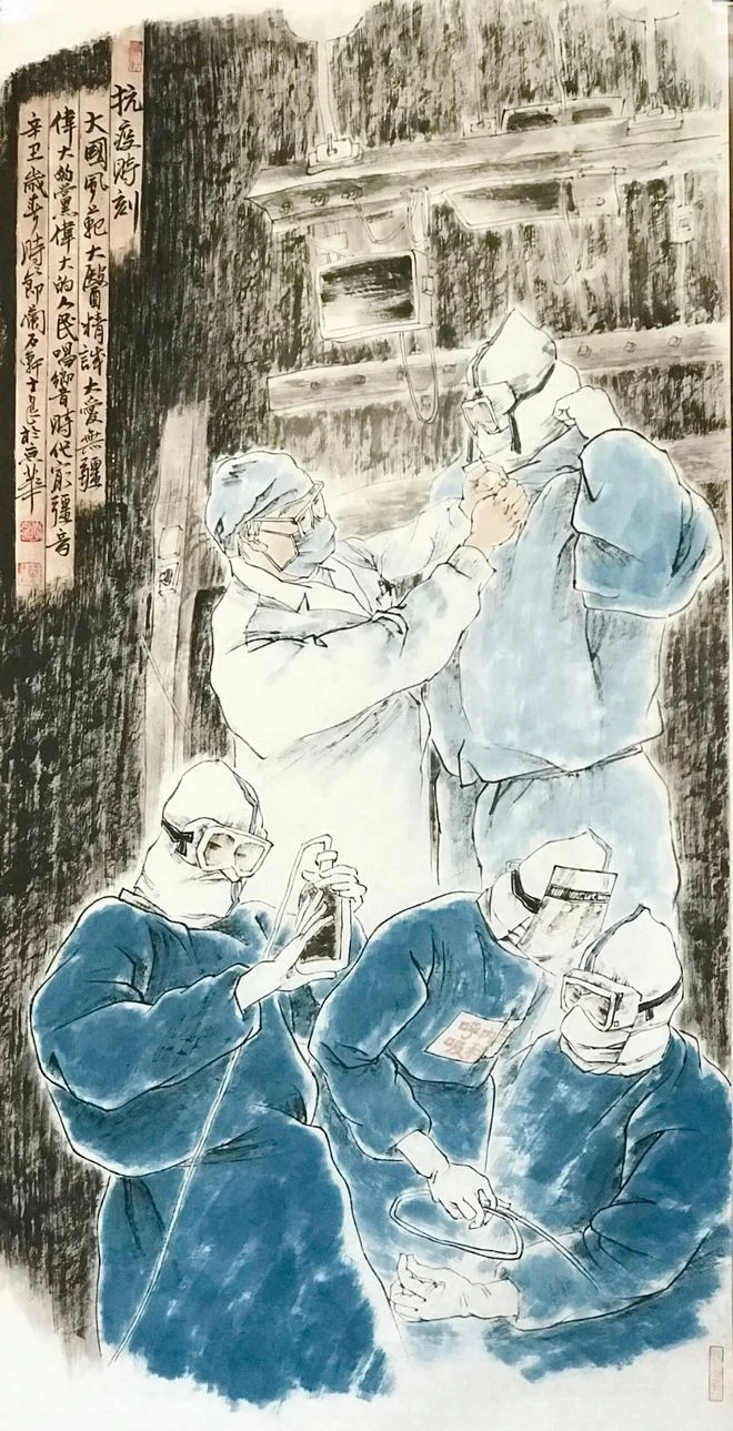 Ink painting The Moment of Fighting the Epidemic