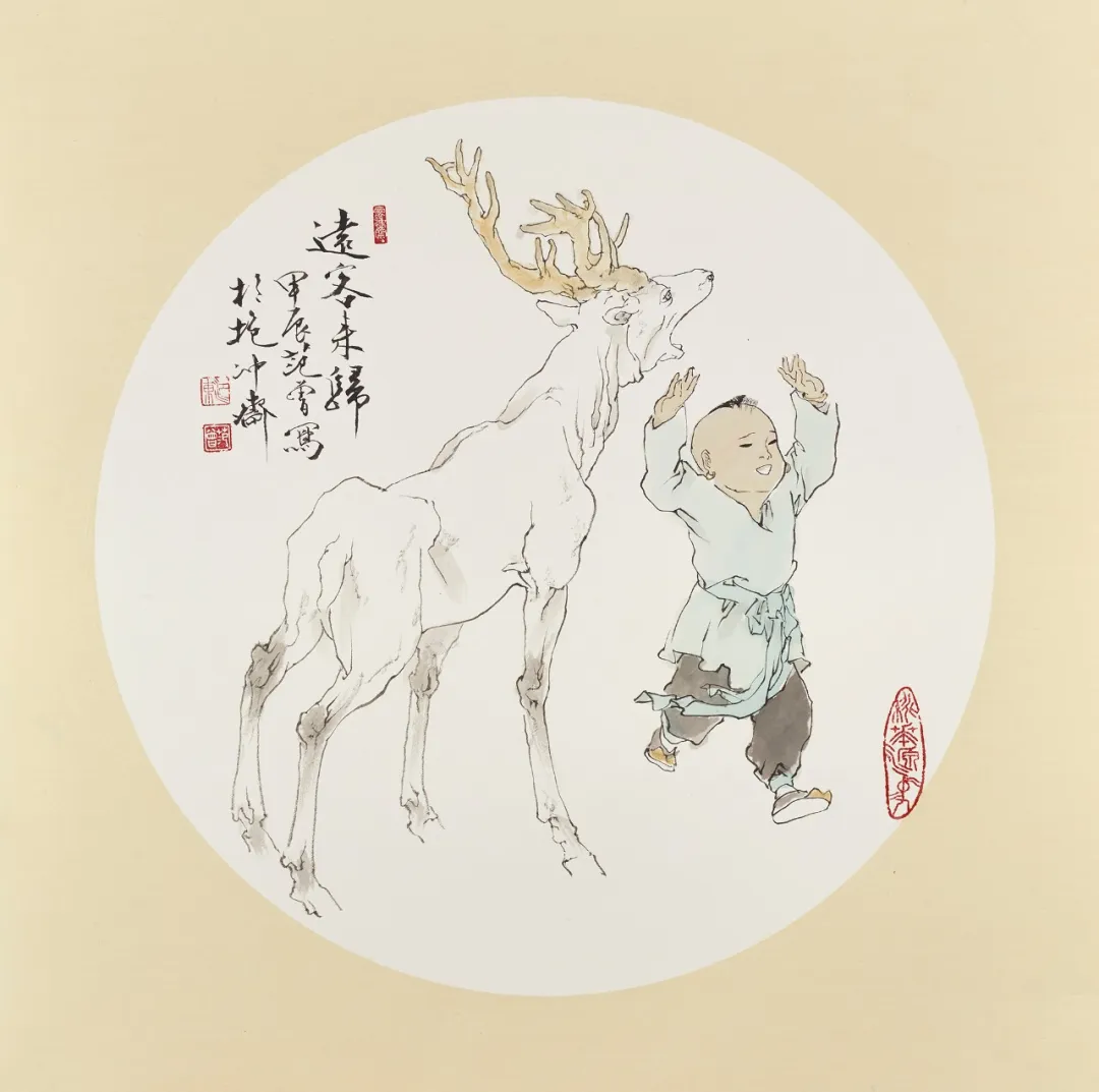 Round fan painting Distant Guests Return by Fan Zeng