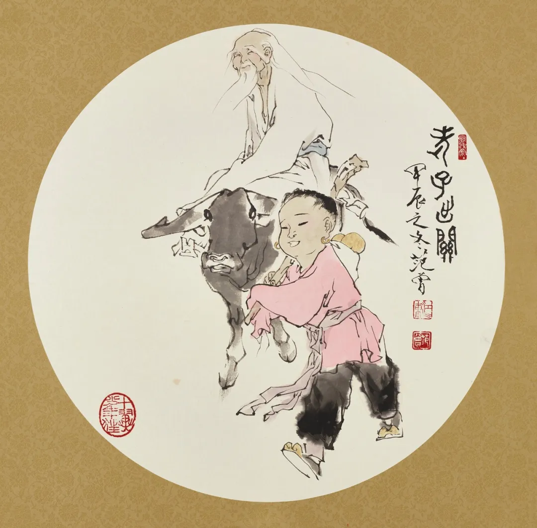 Round fan painting Laozi Riding Through the Pass by Fan Zeng