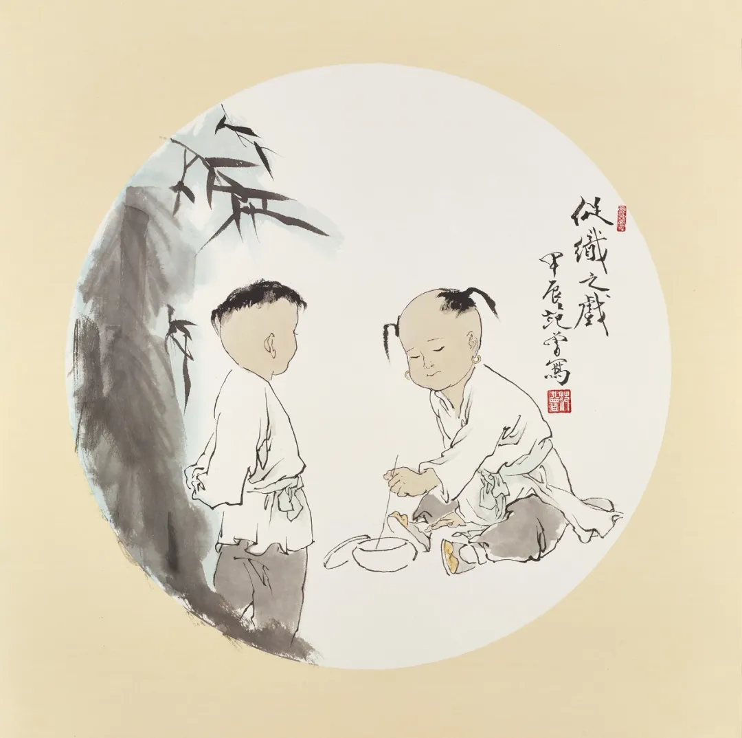 Round fan painting The Play of Fighting Crickets by Fan Zeng