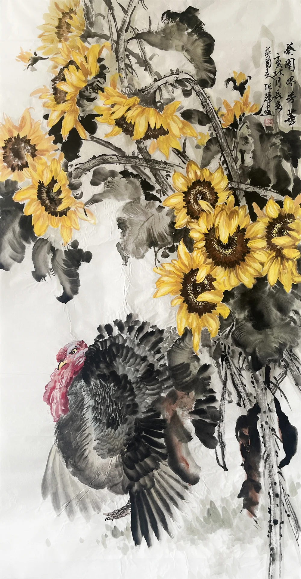 Zhang Hui painting Sunflower Garden in Full Bloom, 2024, 68 x 45 cm