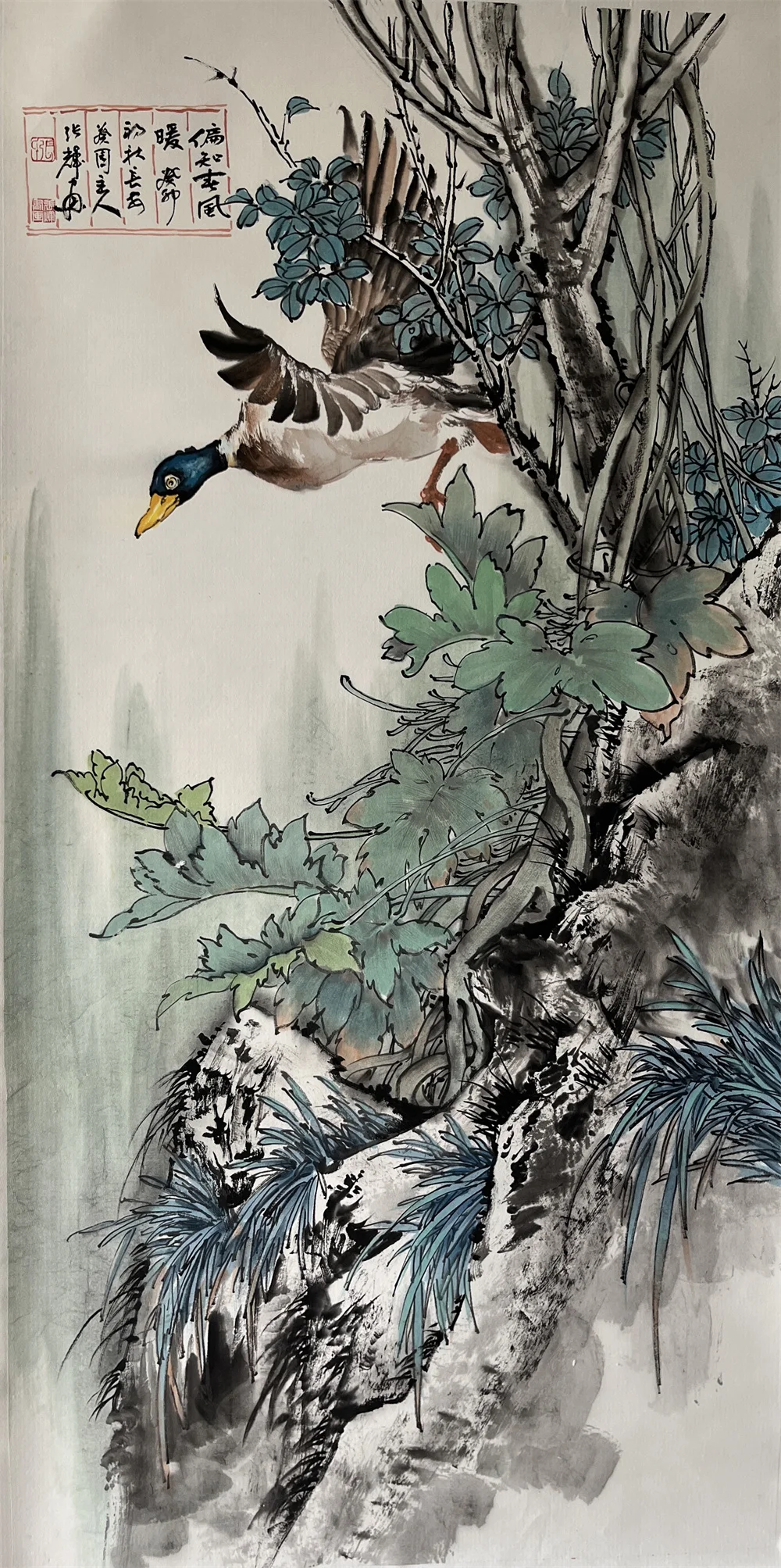 Zhang Hui painting First to Know the Warmth of Spring Wind, 2024, 97 x 45 cm