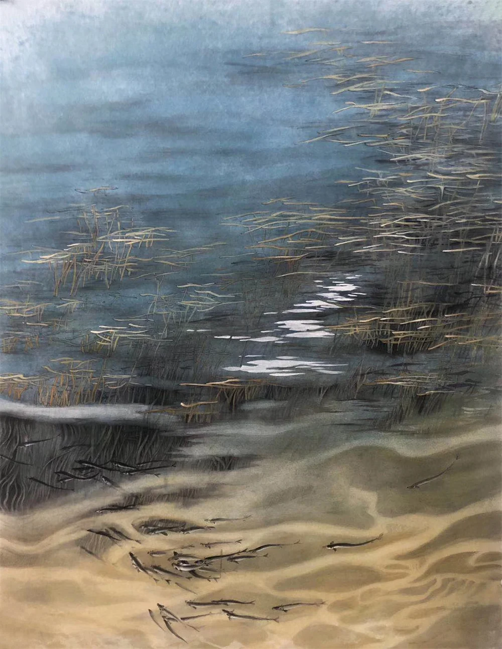 Zhang Hui painting How Do You Know the Fish Is Happy, 2018, 240 x 180 cm