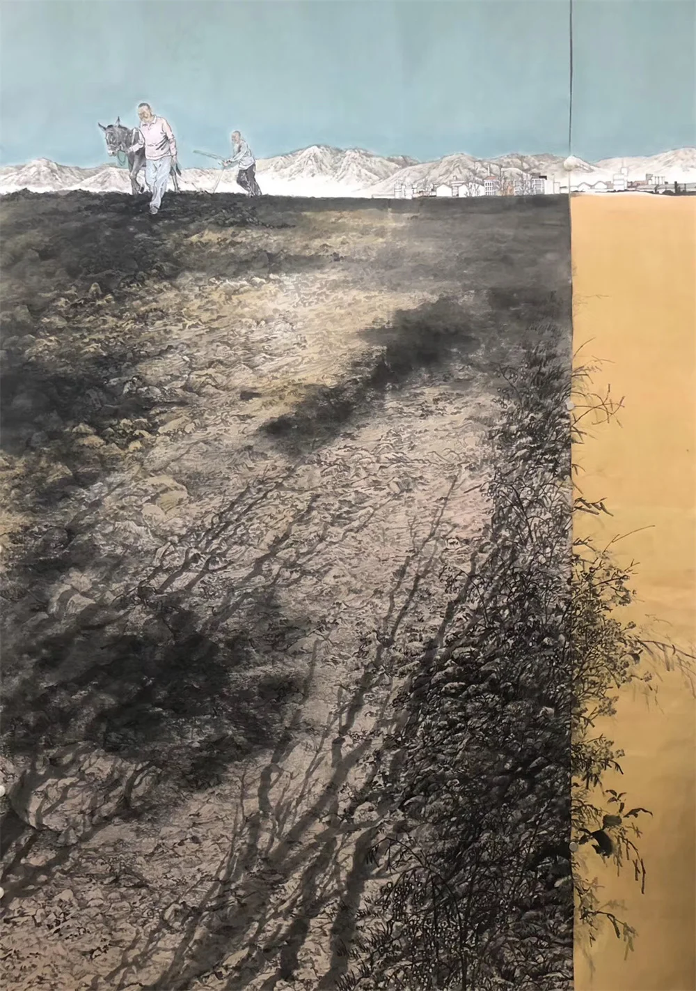 Zhang Hui painting Mountain Village Voices Linger, 2015, 240 x 120 cm