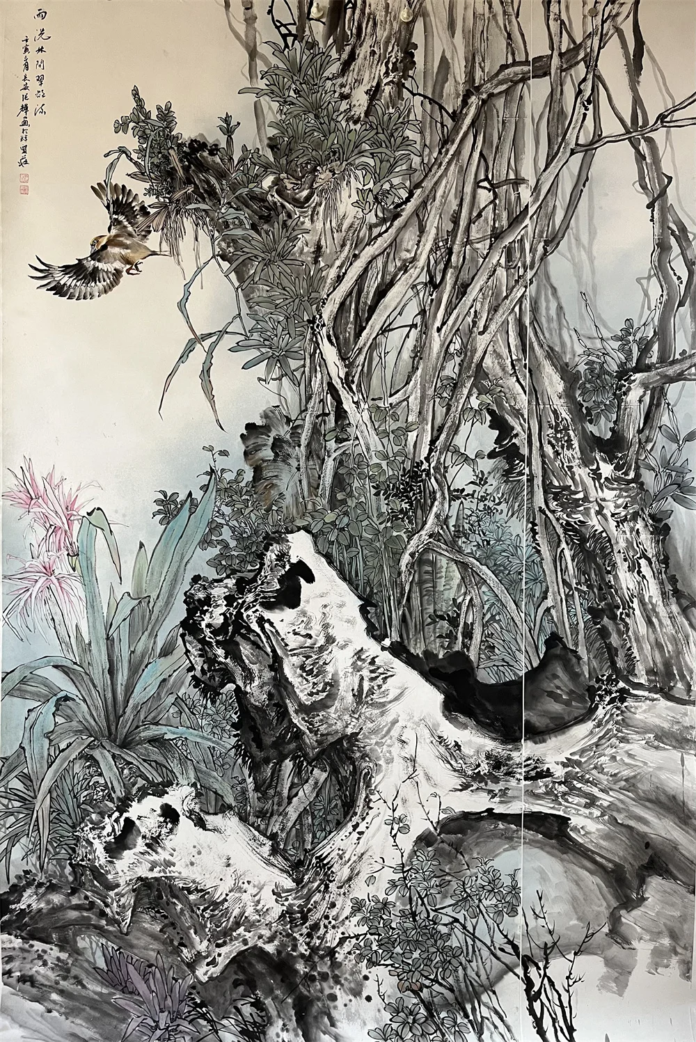 Zhang Hui painting Rain-Washed Woods Emerald About to Flow, 2023, 240 x 180 cm