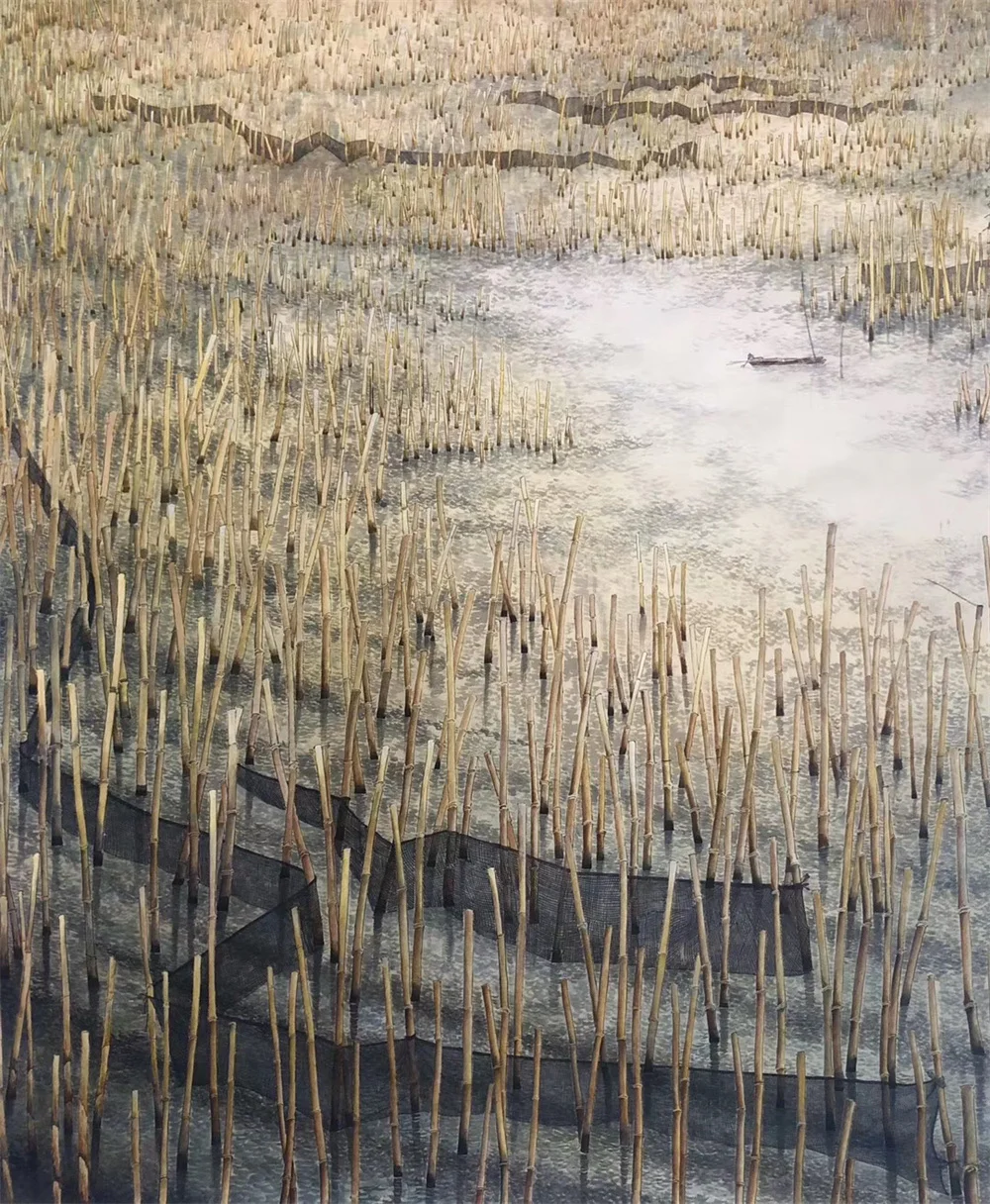 Zhang Hui painting New Melody by the Pond, 2017, 180 x 160 cm