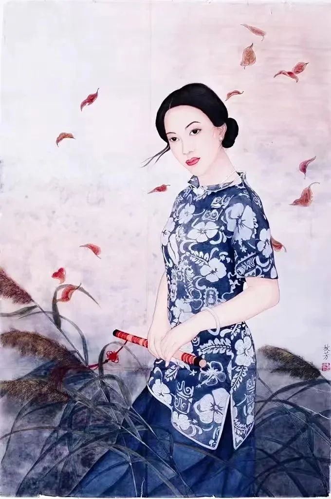 A Flute in the Autumn Wind, self-portrait by Chen Mo