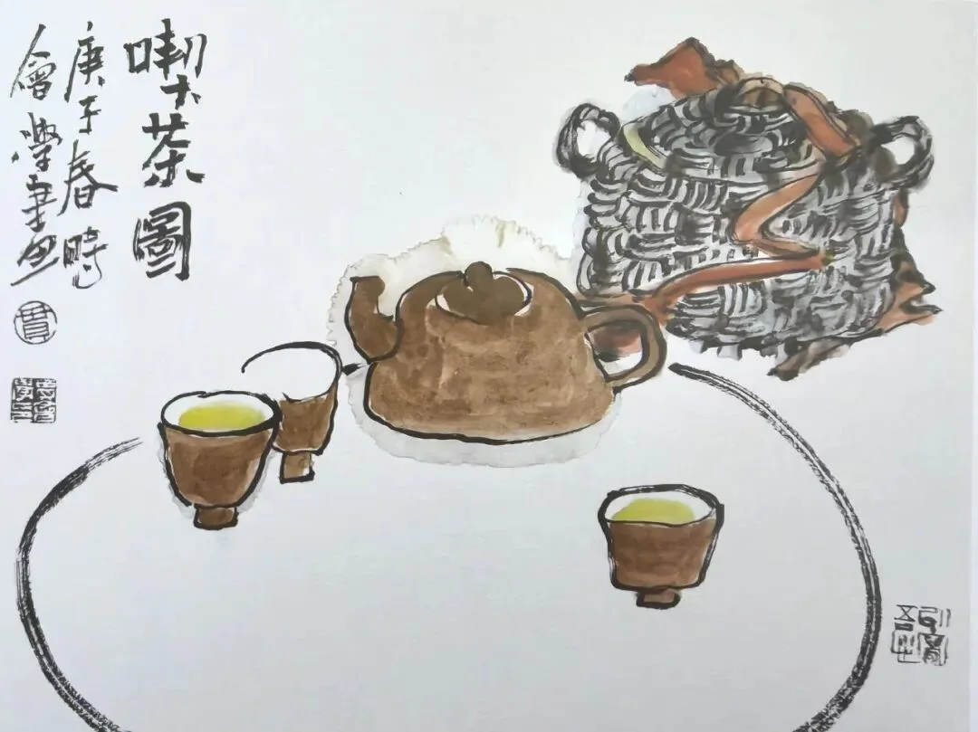 Guan Huixue painting in the studio