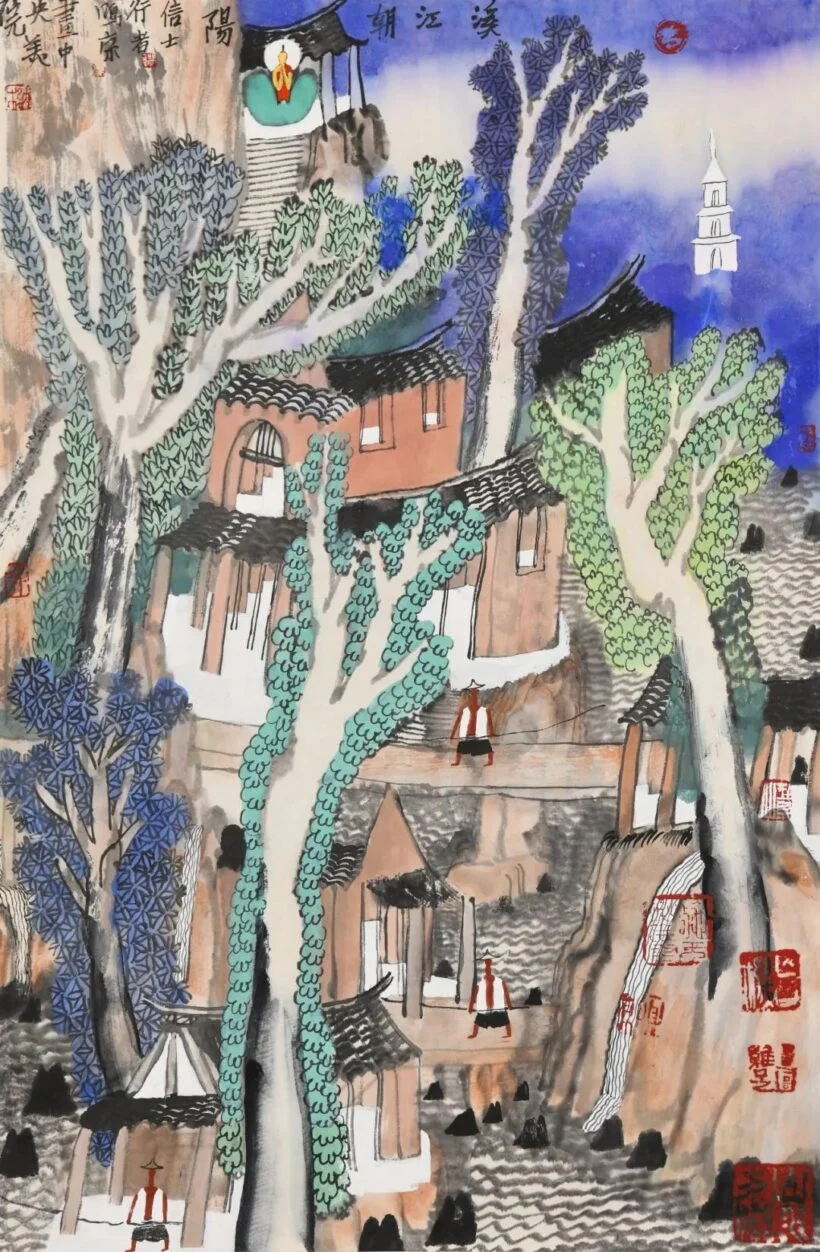 Morning Sun over the Stream, ink painting by Yao Mingjing, 68 x 45 cm