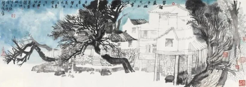 Sketch from Chatian, Wuyuan, ink painting by Yao Mingjing, 60 x 166 cm
