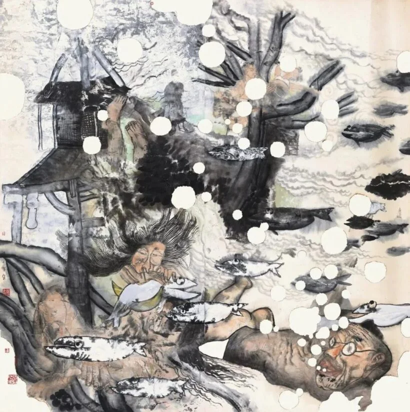 Landscape painting by Yao Mingjing blending Buddhist and Taoist feeling