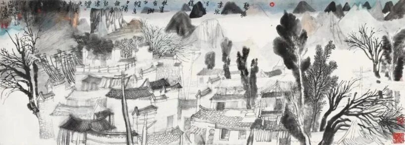 Sketch from Xiaolikeng, Wuyuan, ink painting by Yao Mingjing, 59.5 x 165 cm