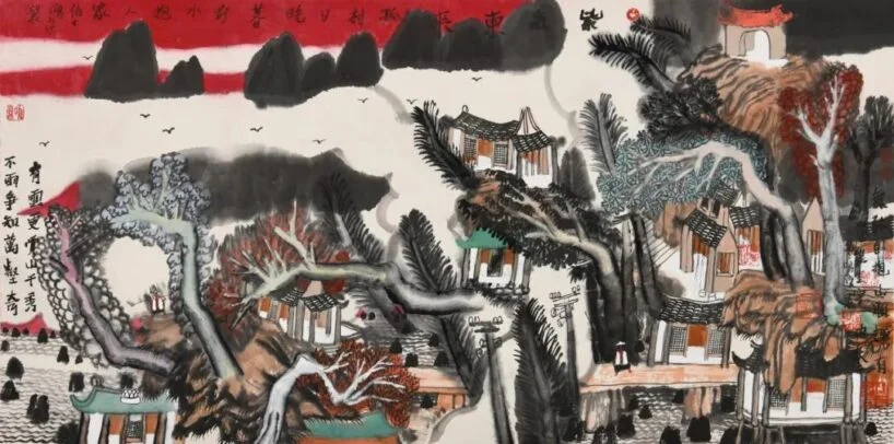 Purple Mist from the East, hanging scroll by Yao Mingjing, 137.5 x 68 cm