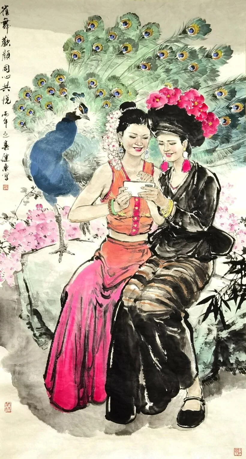 Peacock painting by Sun Jiandong