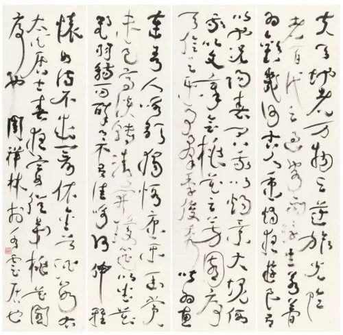 Zhou Xianglin, Li Bai's Spring Evening Banquet preface, four hanging scrolls of running script