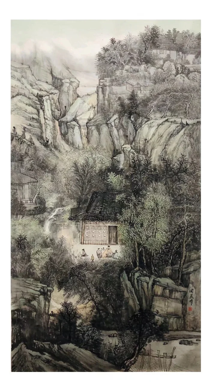 Colored-ink landscape painting by Huang Guomin