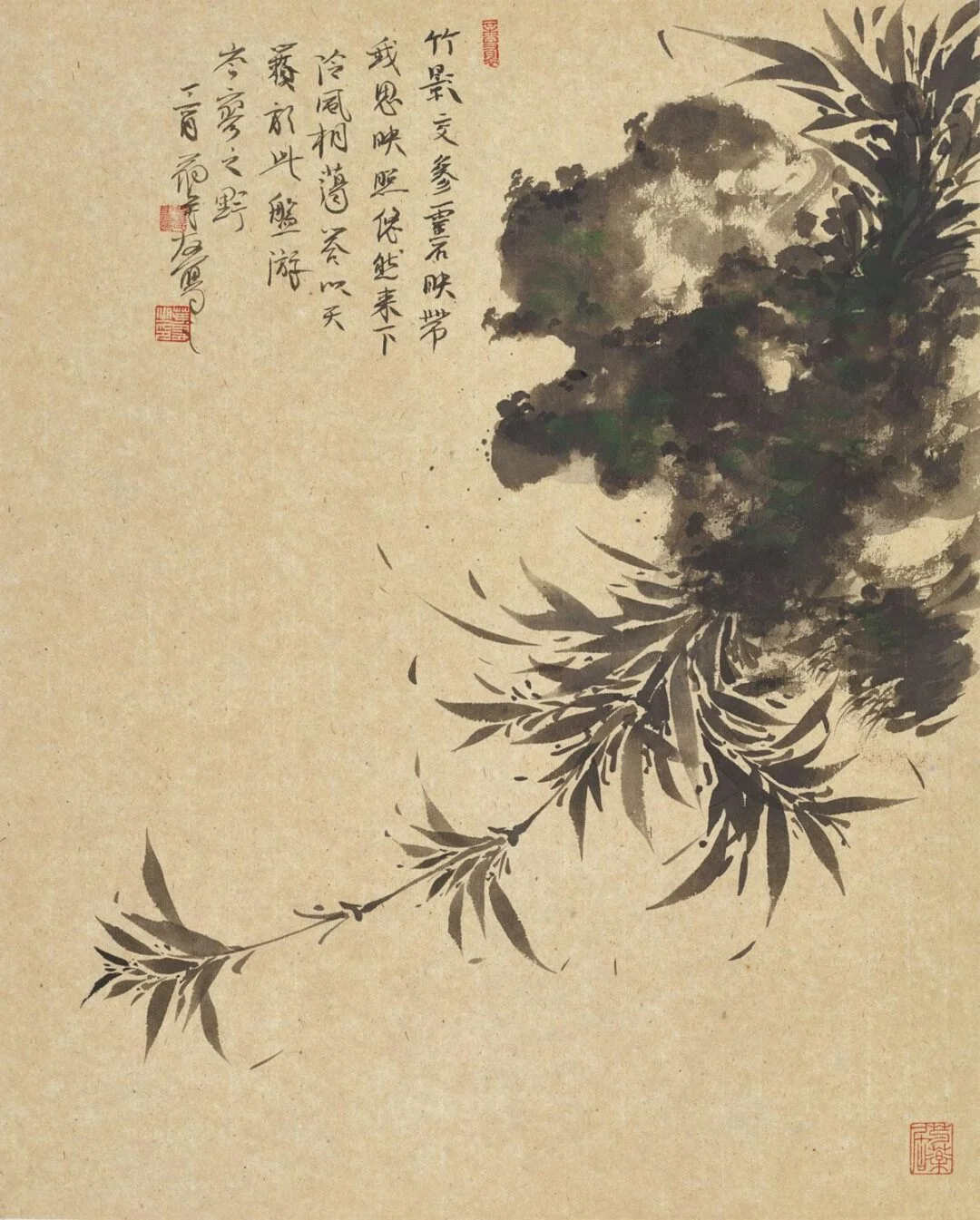 Bamboo and Rock, ink painting by Weng Fangyou, 48 x 38 cm
